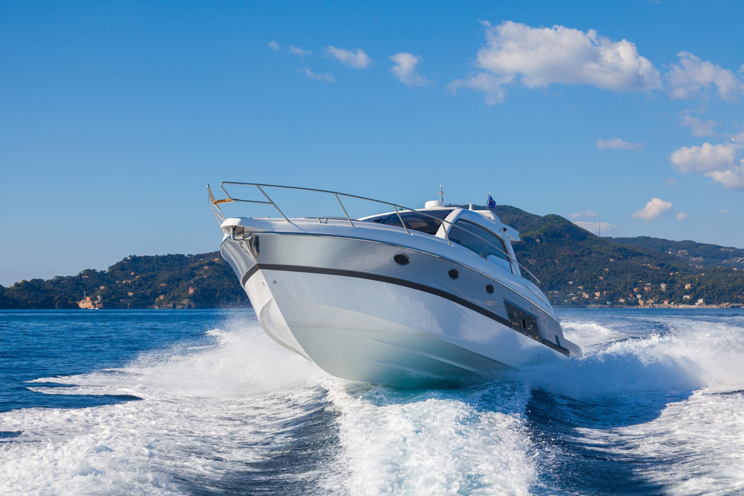 Front view of boat on water.